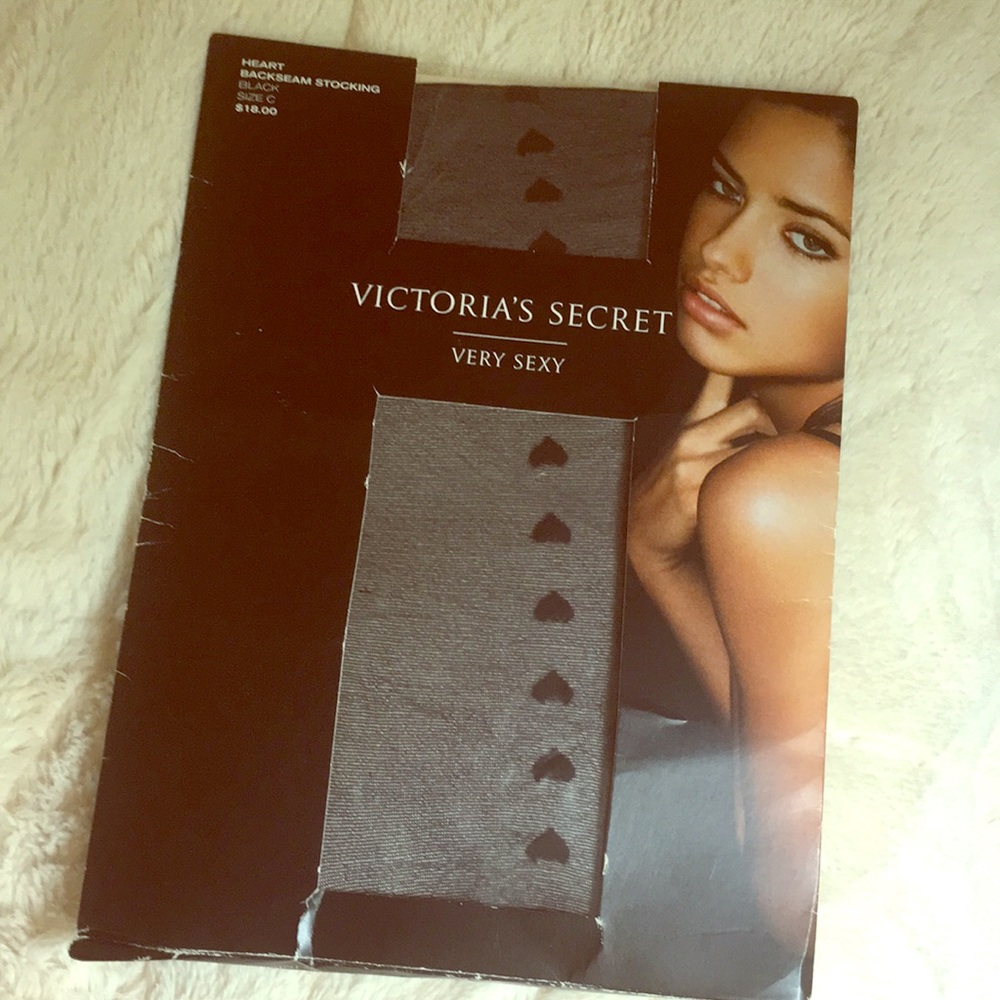 Vintage Victoria’s Secret black heart w/ backseam hosiery